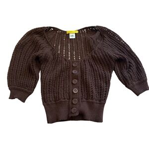 Catherine Malandrino Brown Baby Alpaca Open Knit Cropped Cardigan Sweater P